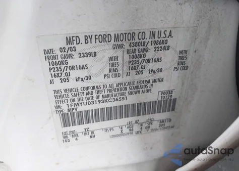 2003 Ford Escape z USA, uszkodzony, nr VIN 1FMY003193KC36551